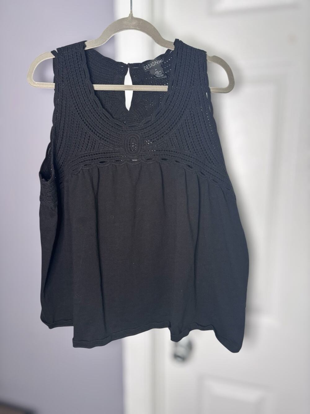 Design 365 Black Cotton Crochet Sleeveless Top Plus 2X